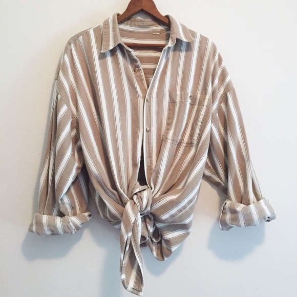 Vintage Tops - Oversized button up boyfriend shirt striped loose